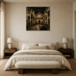 Old University Great Hall Dark Academia Wall Art Canvas Print showcased in an elegant minimalist interior