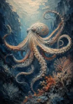 Deep Blue Octopus Underwater Wall Art Canvas Print