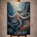 Deep Blue Octopus Underwater Wall Art Canvas Print