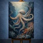 Deep Blue Octopus Underwater Wall Art Canvas Print - Image 2