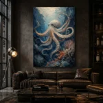 Deep Blue Octopus Underwater Wall Art Canvas Print - Image 4