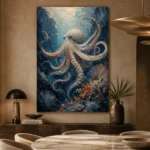 Deep Blue Octopus Underwater Wall Art Canvas Print - Image 5