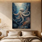 Deep Blue Octopus Underwater Wall Art Canvas Print - Image 6