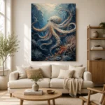 Deep Blue Octopus Underwater Wall Art Canvas Print - Image 7