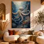 Deep Blue Octopus Underwater Wall Art Canvas Print - Image 8