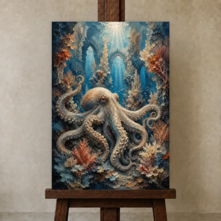 Majestic Coral Cathedral Underwater Wall Art Canvas Print shown in Studio Easel