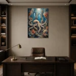 Majestic Coral Cathedral Underwater Wall Art Canvas Print displayed in a contemporary gallery-inspired room