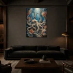 Majestic Coral Cathedral Underwater Wall Art Canvas Print shown in a warm modern interior