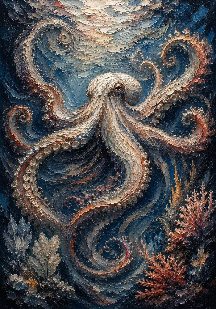 Midnight Octopus Dance Underwater Wall Art Canvas Print