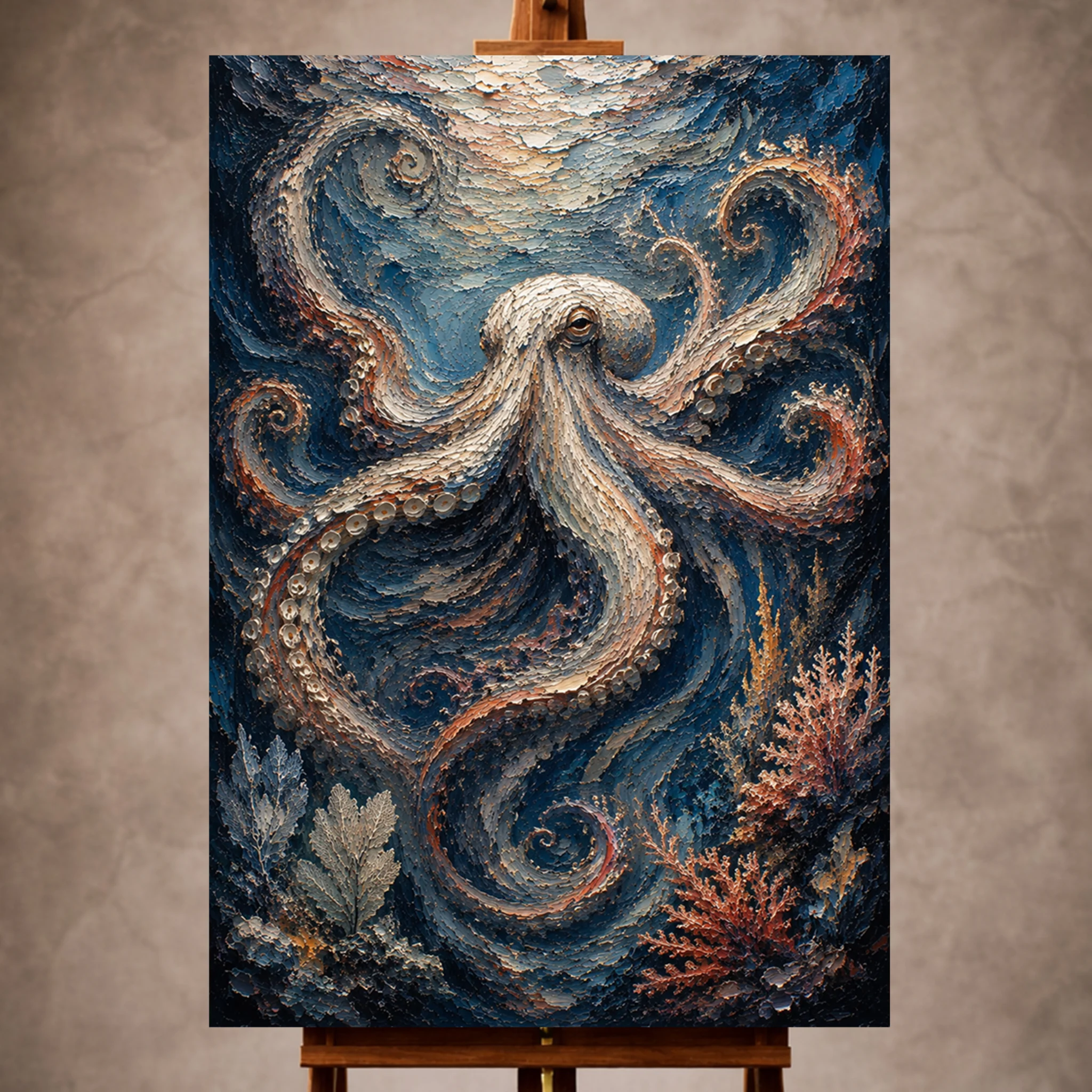 Premium Wall Art Dikey Html Edition – UNWATR008 Image 1 Midnight Octopus Dance Underwater Wall Art Canvas Print - Image 1