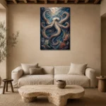 Midnight Octopus Dance Underwater Wall Art Canvas Print presented in a sophisticated home setting