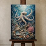 Graceful Pearl Reef Underwater Wall Art Canvas Print displayed on a studio easel