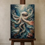 Elegant Ocean Currents Underwater Wall Art Canvas Print displayed on a studio easel
