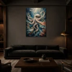Elegant Ocean Currents Underwater Wall Art Canvas Print shown in a warm modern interior