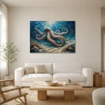 Tranquil Octopus Seafloor Underwater Wall Art Canvas Print styled in a refined neutral interior