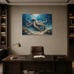 Tranquil Octopus Seafloor Underwater Wall Art Canvas Print displayed in a contemporary gallery-inspired room