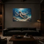 Tranquil Octopus Seafloor Underwater Wall Art Canvas Print shown in a warm modern interior