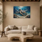 Tranquil Octopus Seafloor Underwater Wall Art Canvas Print presented in a sophisticated home setting
