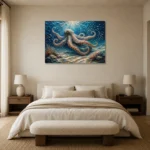 Tranquil Octopus Seafloor Underwater Wall Art Canvas Print showcased in an elegant minimalist interior