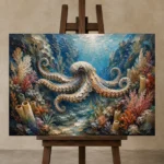 Panoramic Reef Corridor Underwater Wall Art Canvas Print displayed on a studio easel