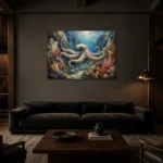 Panoramic Reef Corridor Underwater Wall Art Canvas Print shown in a warm modern interior