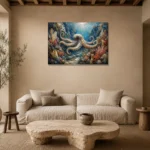Panoramic Reef Corridor Underwater Wall Art Canvas Print presented in a sophisticated home setting