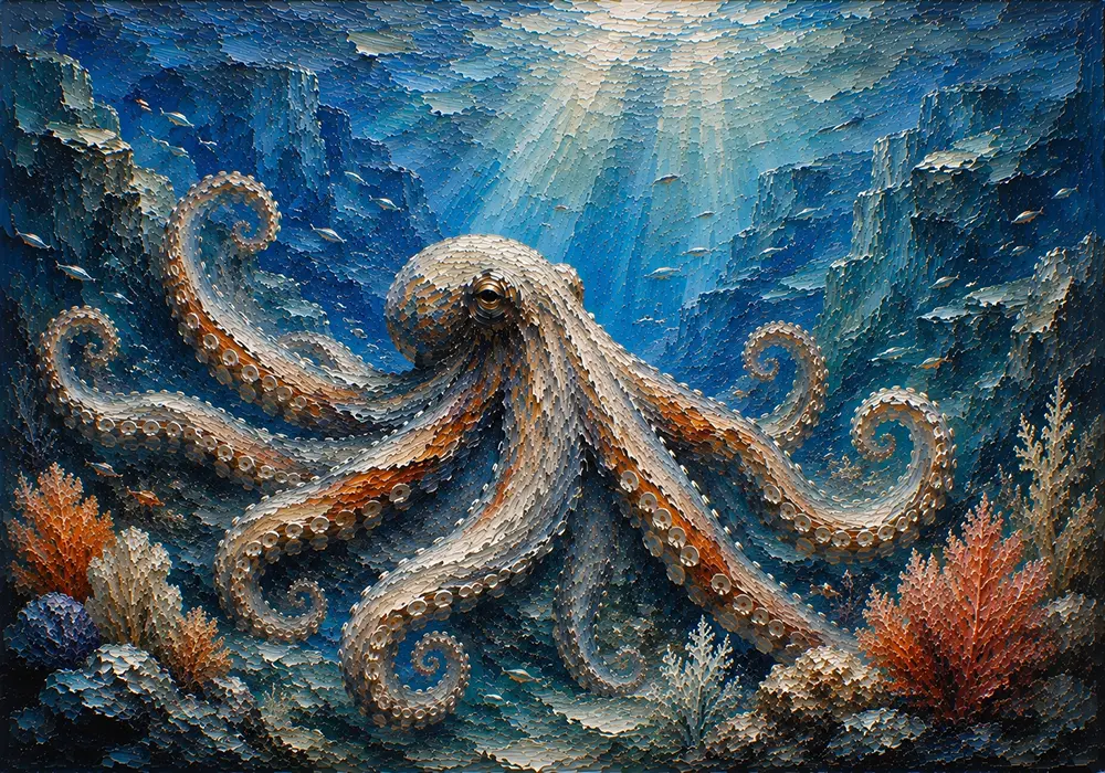 Sapphire Ocean Octopus Underwater Wall Art Canvas Print
