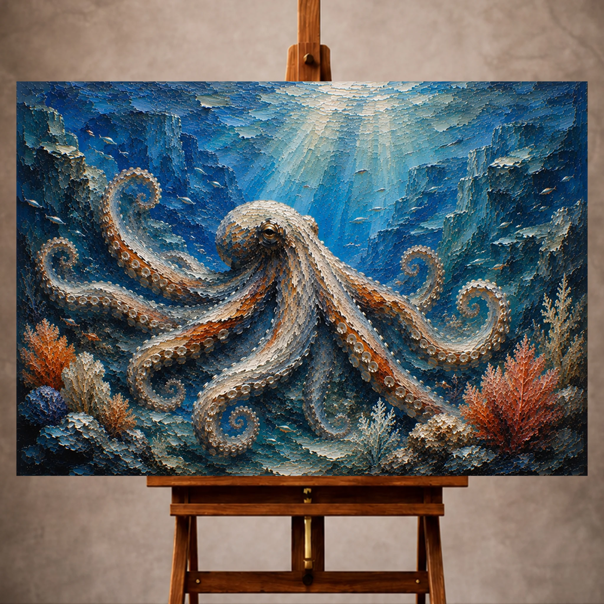 Premium Wall Art Yatay Html Edition – UNWATR014 Image 1 Sapphire Ocean Octopus Underwater Wall Art Canvas Print - Image 1