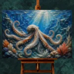 Sapphire Ocean Octopus Underwater Wall Art Canvas Print - Image 2
