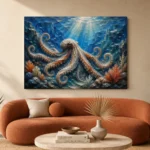 Sapphire Ocean Octopus Underwater Wall Art Canvas Print - Image 3