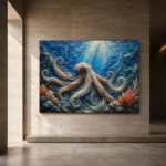 Sapphire Ocean Octopus Underwater Wall Art Canvas Print - Image 5
