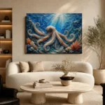 Sapphire Ocean Octopus Underwater Wall Art Canvas Print - Image 6