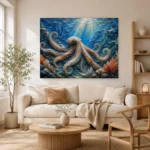 Sapphire Ocean Octopus Underwater Wall Art Canvas Print - Image 7