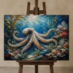 Panoramic Kelp Forest Underwater Wall Art Canvas Print displayed on a studio easel
