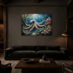Panoramic Kelp Forest Underwater Wall Art Canvas Print shown in a warm modern interior