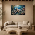 Panoramic Kelp Forest Underwater Wall Art Canvas Print presented in a sophisticated home setting