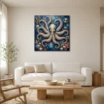 Radiant Octopus Underwater Wall Art Canvas Print styled in a refined neutral interior