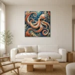 Spiral Octopus Underwater Wall Art Canvas Print styled in a refined neutral interior
