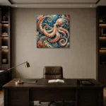 Spiral Octopus Underwater Wall Art Canvas Print displayed in a contemporary gallery-inspired room