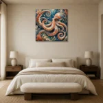 Spiral Octopus Underwater Wall Art Canvas Print showcased in an elegant minimalist interior