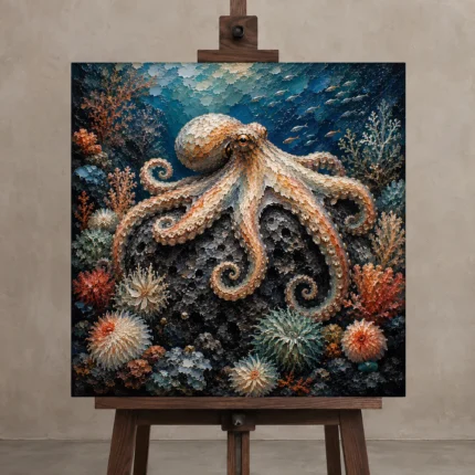 Majestic Volcanic Reef Underwater Wall Art Canvas Print displayed on a studio easel