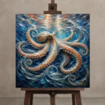 Shimmering Currents Underwater Wall Art Canvas Print displayed on a studio easel