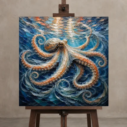 Shimmering Currents Underwater Wall Art Canvas Print displayed on a studio easel