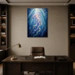 Ethereal Jellyfish Underwater Wall Art Canvas Print displayed in a contemporary gallery-inspired room