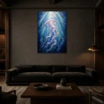 Ethereal Jellyfish Underwater Wall Art Canvas Print shown in a warm modern interior