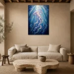 Ethereal Jellyfish Underwater Wall Art Canvas Print presented in a sophisticated home setting