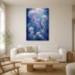 Luminous Jellyfish Underwater Wall Art Canvas Print styled in a refined neutral interior