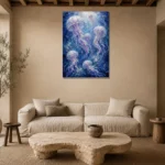 Luminous Jellyfish Underwater Wall Art Canvas Print presented in a sophisticated home setting