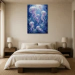 Luminous Jellyfish Underwater Wall Art Canvas Print showcased in an elegant minimalist interior