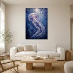 Moonlit Jellyfish Underwater Wall Art Canvas Print styled in a refined neutral interior